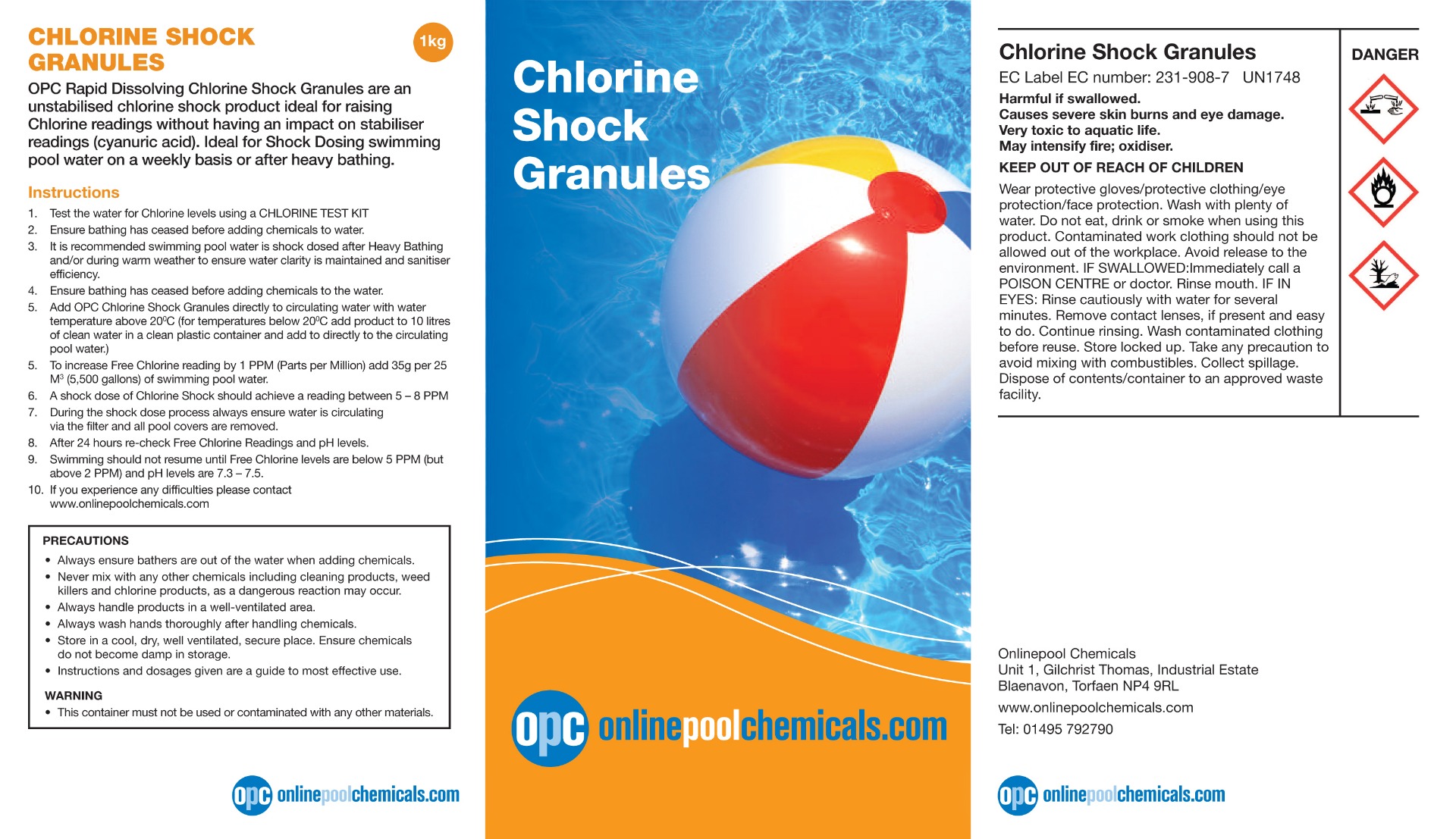 Chlorine Shock Granules for use in Swimming Pools, Spas and Hot Tubs 1Kg